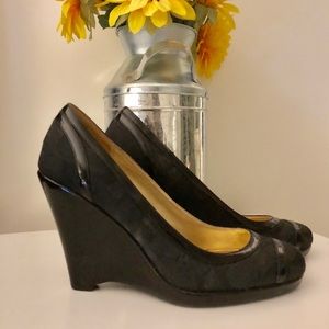 Coach Print & Patent Leather Wedge Heels - Size 7